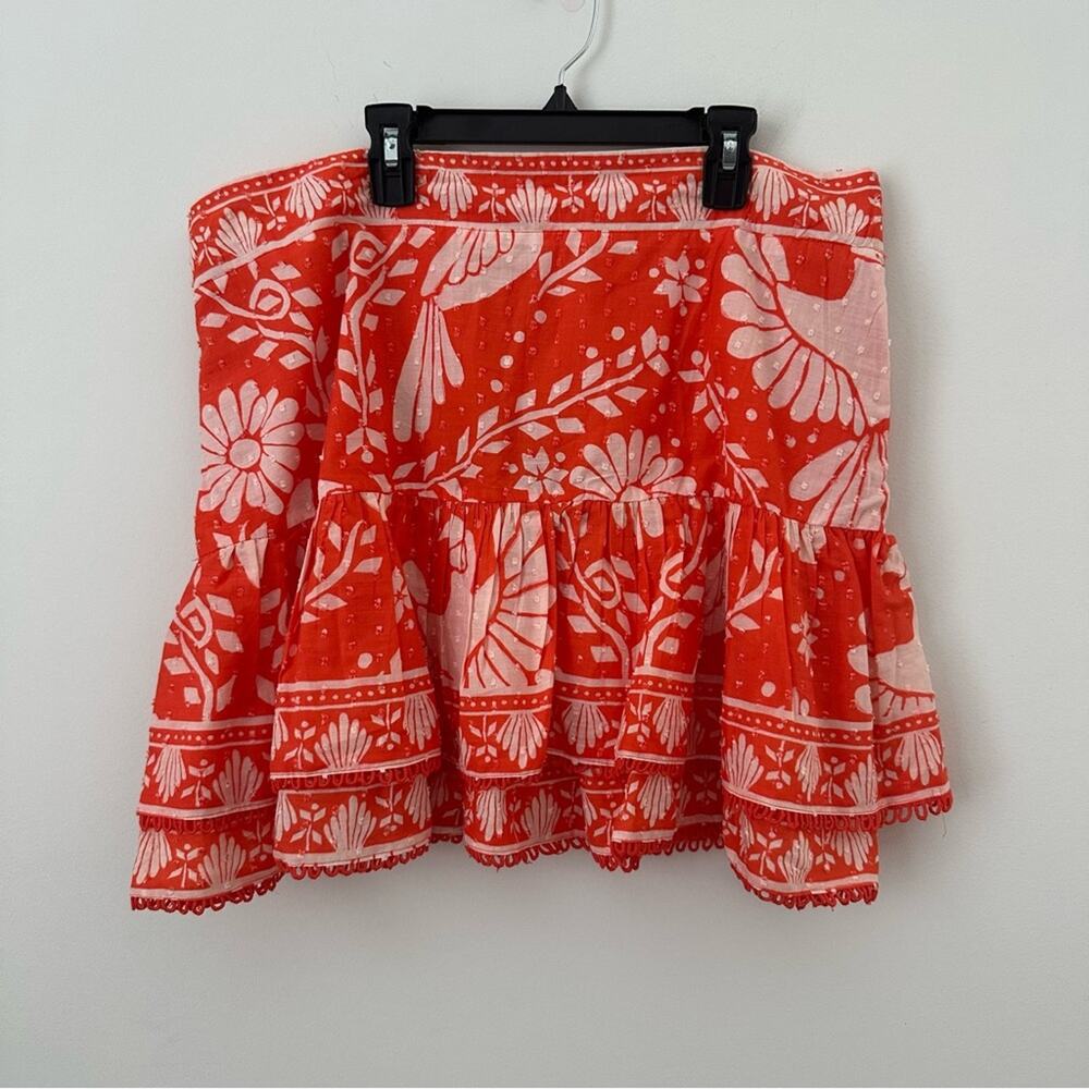 FARM Rio Orange Neon Jungle Mini Skirt Women's XL NWT Ruffle Lace Trim - Picture 2 of 8